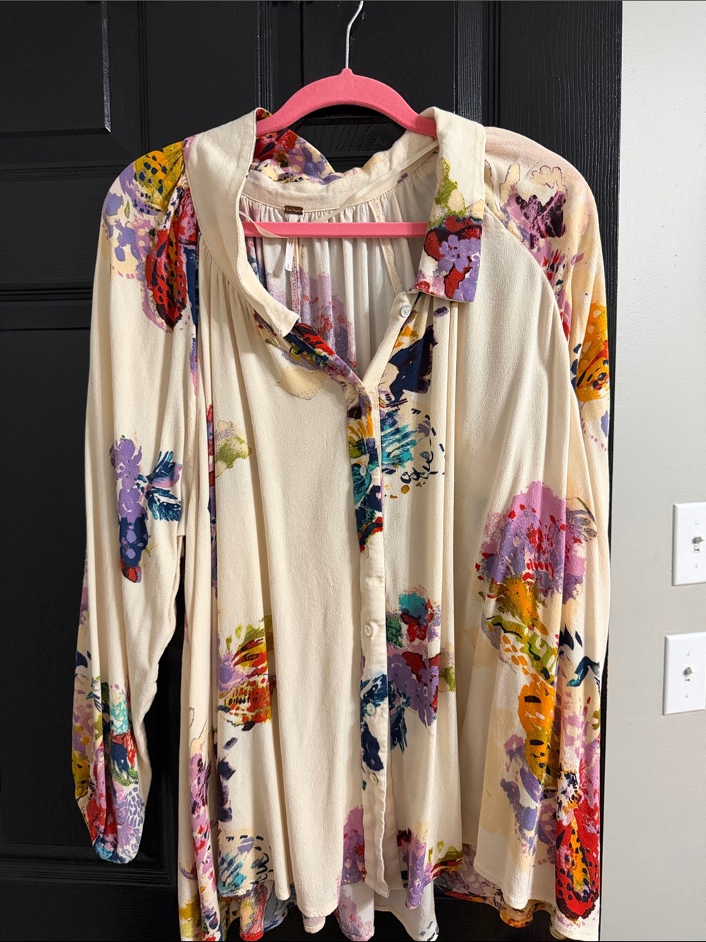 Free People Cream Floral Button-Down Blouse